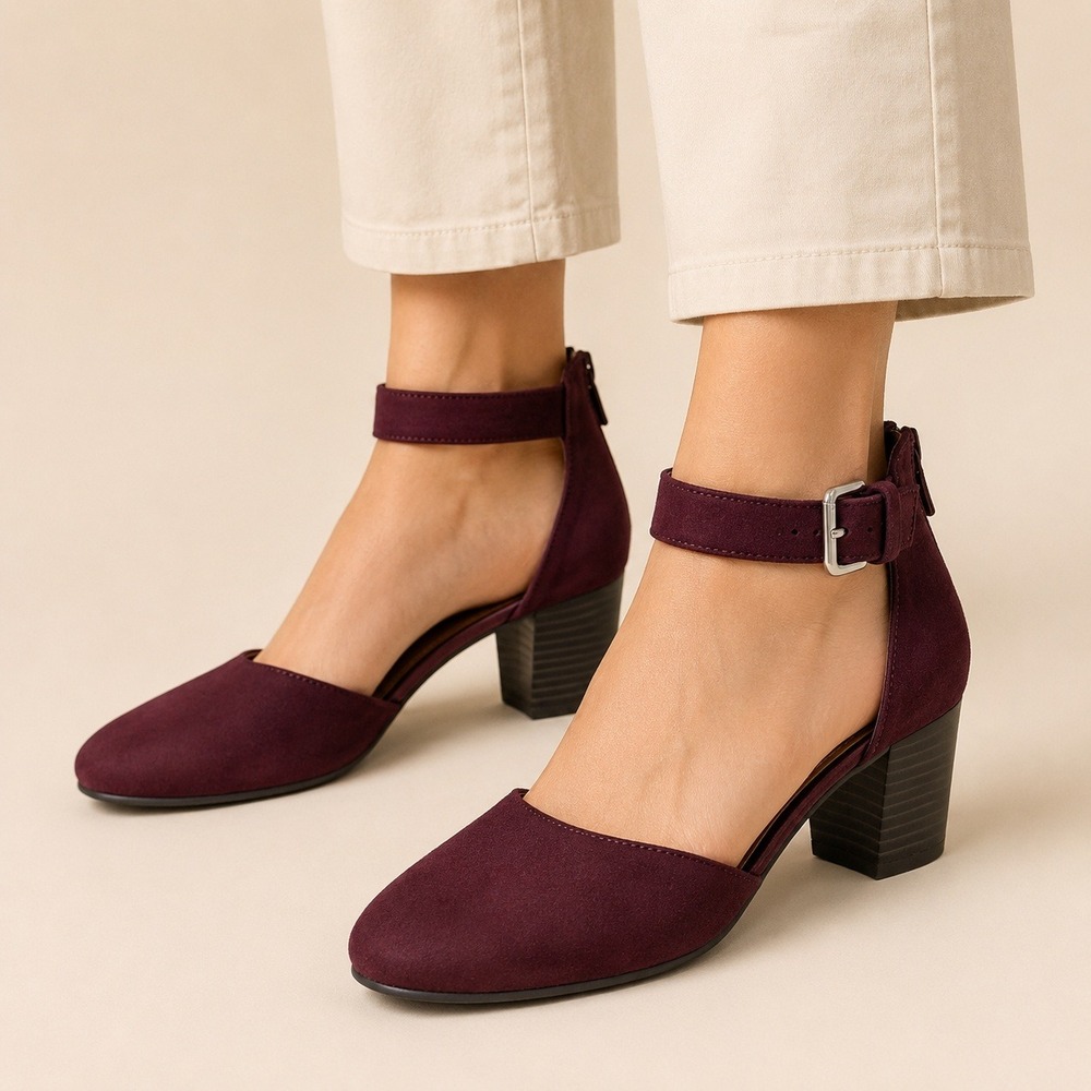 Style & Co Pumps Women 8.5 Burgundy Alinaa Block Heel d'Orsay Ankle Strap Shoes